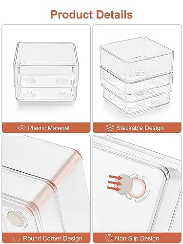 SMARTAKE 20-Piece Drawer Organizer with Non-Slip Silicone Pads, 7-Size Desk Drawer Organizer Trays Storage Tray for Makeup, Jewelries, Utensils in Bedroom Dresser, Office and Kitchen (Clear) - size: 20 PCS