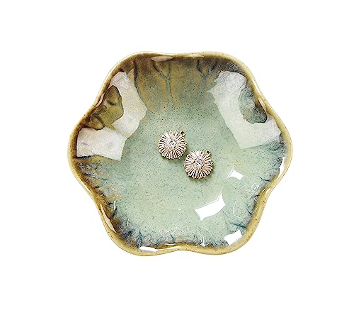 2PCS Lotus Leaf Shape Ring Holder Dish, Small Key Bowl, Ceramic Trinket Tray Jewelry Dish Organizing Necklace Earrings for Mom Friend Sister, All Jewelries Are NOT Included.White+Crystal Green. - color: White+Crystal Green-Lotus