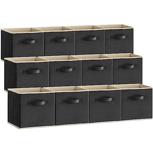 Lifewit Storage Cubes, Foldable Decorative Fabric Storage Baskets for Organizing Home Organizers with Handles for Shelves, Closet, 11 Inch Bins, 18L Black, 12 Packs - color: Black, size: 12pcs-11INCH