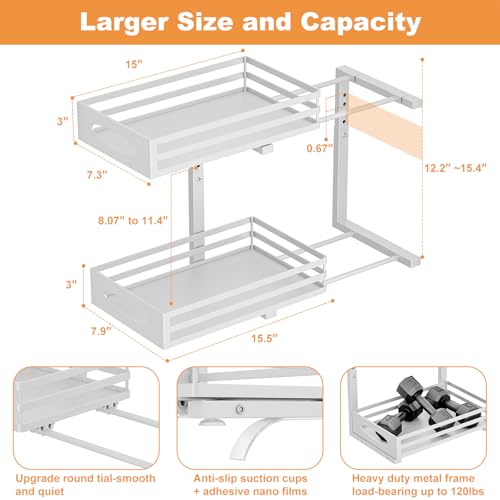 Under Sink Organizer, 2 Tier Under Sink Organizers and Storage, Adjustable Height, Slide out Metal Cabinet Organizers, Pull out Cabinet Storage Drawer Shelf for Kitchen Bathroom (White, 1 Pack) - color: White