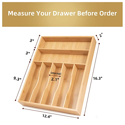 Besilord Silverware Organizer Kitchen Drawer Organizer Utensil Organizer Bamboo Silverware Holder Cutlery Organizer in Drawer Flatware Organizer Tray(7 slots, Natural - color: Natural, size: 7 Slots