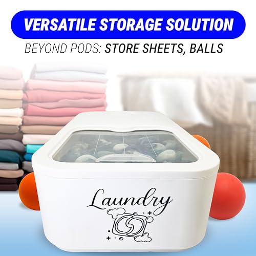 Skywin Laundry Pod Container with Slide Lid, 15 x 8.7 x 4.5 In, Holds 11 Pounds OR 120-150 Pods, White with Print - color: White with Print, size: 1 Pack