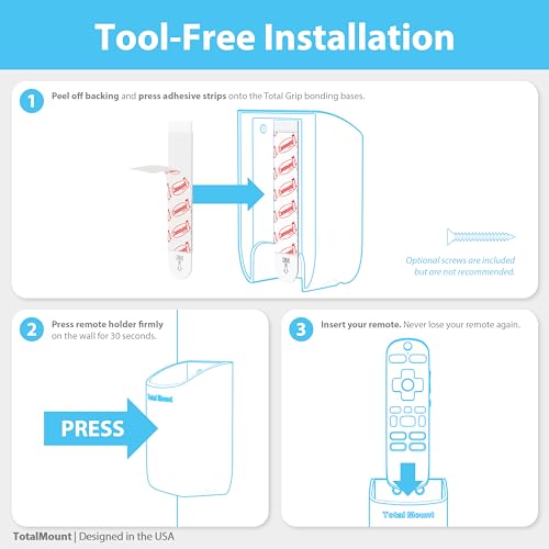 TotalMount Hole-Free Remote Holder – Eliminates Need to Drill Holes in Your Wall (White Remote Control Holder, Quantity 1) - color: White