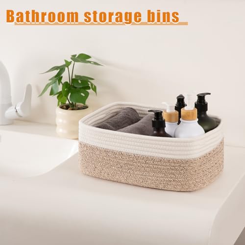 OIAHOMY 4 Pack Storage Baskets for Organizing, Small Bins for Shelves, Cute Decorative Storage Bins, Organizer Baskets for Gifts Empty, 13.8''Lx9.8''Wx5.5''H, Brown/White - color: Brown/White, size: 13.8"*9.8"*5.5"