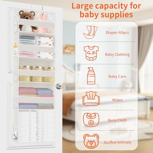 TAHAVICE 5-Tier Over The Door Organizer with 10 Mesh Pockets | Large Capacity Hanging Closet Storage for Baby Diapers, Toys, Nursery& Newborn Essentials (Beige) - color: Beige