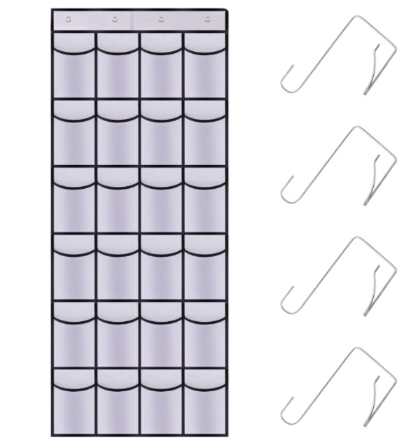 Over the Door Shoe Organizer, 24 Large Breathable Mesh Pockets, Hanging Storage Holder, Hanging Shoe Organizer(White) - color: white