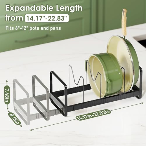 MUDEELA Pot Rack Pan Organizer inside Cabinet - Expandable Pot Lid Organizer for Cabinet with 12 Adjustable Dividers, Cutting Board Organizer Holder Baking Rack Kitchen Cabinet Storage Organization - style: 12 Dividers-Upgrade