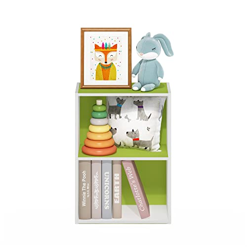 Furinno Luder Bookcase / Book / Storage, Green/White, 2-Tier - color: White/Green, size: 2-Tier, 9 x 16 x 21