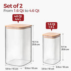 Glass Flour Sugar Storage Containers with Bamboo Lids & Measuring Scoop (1.6Qt/4.6Qt) - Wide Mouth Pantry Storage Containers for Kitchen Counter, Pantry Organization & Baking Essentials 2 pack - size: 2 pack（1.6/4.6 qt）