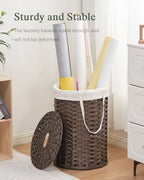 SETVSON Laundry Hamper with Lid, 19.0 Gal (72 L) Round Wicker Laundry Basket, Handwoven Rattan Basket with Lid, Removable Bag, 2 Mesh Bags, Handles for Living Room, Bathroom, Brown - color: Brown, size: 72L