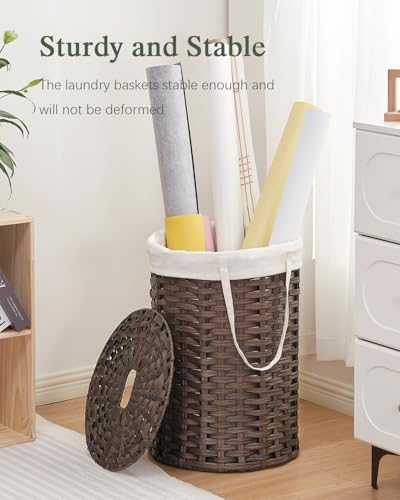 SETVSON Laundry Hamper with Lid, 19.0 Gal (72 L) Round Wicker Laundry Basket, Handwoven Rattan Basket with Lid, Removable Bag, 2 Mesh Bags, Handles for Living Room, Bathroom, Brown - color: Brown, size: 72L
