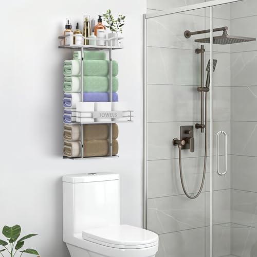 Towel Racks for Bathroom, 30inch Wall Mounted Towel Rack, Towel Storage for Small Bathroom Can Holds 6 Large Towels, Floating Shelf with Adjustable Tissue Basket(Sliver). - color: Sliver