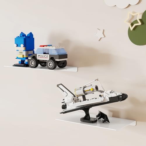 MKO 8" Small Floating Shelves for Wall, Metal Wall Mounted Shelf for Bathroom, Bedroom, Living Room, Kitchen, Little Hanging Shelves for Books/Storage/Room Decor 2 Packs, White - color: White, size: 8 IN