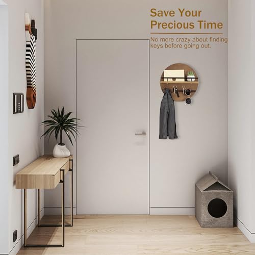 dreampossible Key Holder for Wall Decorative with Shelf and Hooks, Mail Organizer Wall Mount with Sunglasses Holder, Circular Design Entryway Key Rack Hanger, Rustic Home Decor - color: Rustic Brown
