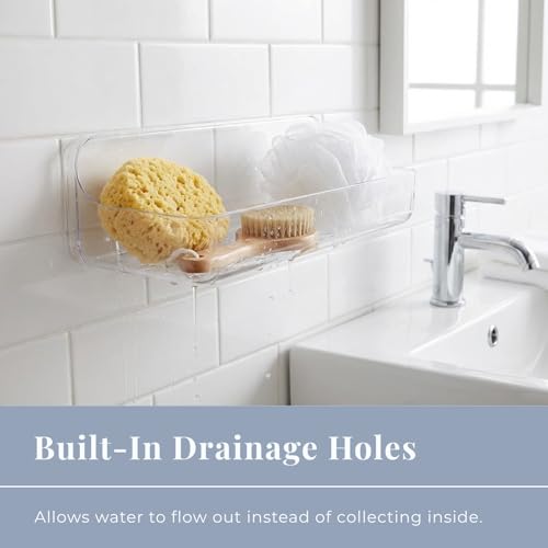 No-Drill Acrylic Shower Caddy – Wall Mounted Bathroom Shelf with Drain Holes, Strong Adhesive, Large Capacity for Shower, Kitchen, RV – Sandra Series - size: Large