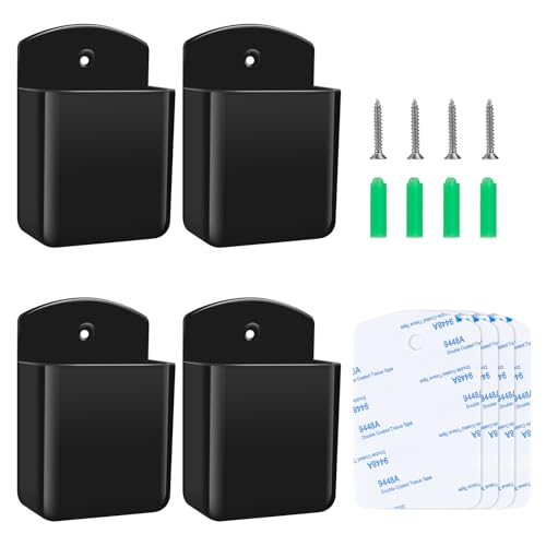 4 PCS Remote Control Holders Wall Mount, Self Adhesive TV Air Conditioner Remote Control Holder, Wall Mount Storage Box Organizer Wall Pen Holder Storage for Home Office School (Black, 4) - color: Black, size: 4