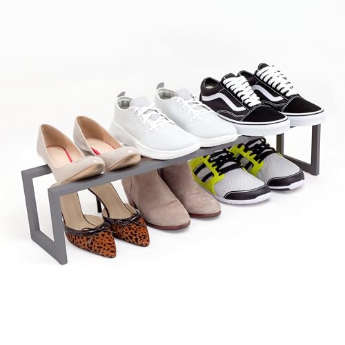 QUALIAZERO 2-Tier Expandable Shoe Rack – Durable Organizer Shelf for Entryways, Bedrooms, Bathrooms, and Laundry Rooms (STORMY MIST, 2 PACK) - color: STORMY MIST, size: 2 PACK