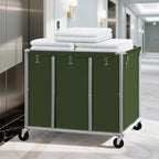 STO STO Commercial Laundry Cart with Lockable Wheels, Large 420L Industrial Rolling Laundry Hamper with Steel Frame, Removable Waterproof Bag, 400 lbs Capacity for Hotels, Hospitals, Factories, Green