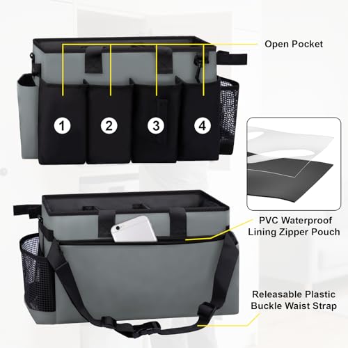 Wearable Large Cleaning Caddy Bag for Housekeeper, Clean Supply Organizer with Adjustable Shoulder, Waist & Handle Straps, Detailing Bag for Kitchen Supplies (Black&Gray) - color: Black&Gray