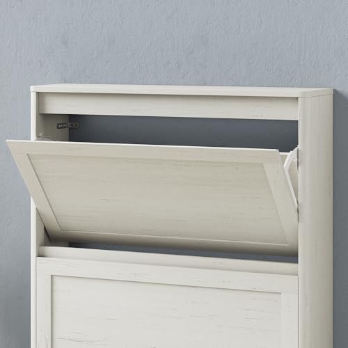 Shoe Storage Cabinet with 2 Flip Drawers, Freestanding Legs for Entryway, Slim Off White - size: 2 Flip Door