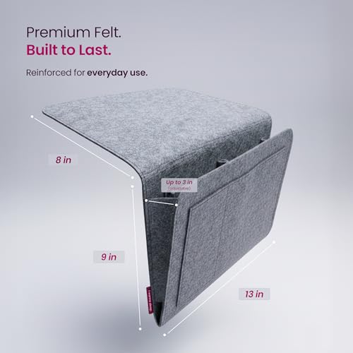 IWS Bedside Storage Caddy, Side-Storage Bag for Beds – Large Under-Bed Organizer Storage Organizer & Easy Access Pocket for Phone, Tablet & Remote, Fits Queen & King Beds, Gray