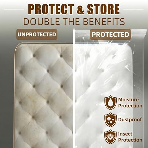 Memory Foam Mattress Vacuum Bag, Heavy-Duty Mattress Storage Bag for Moving and Transport, Mattress Compression Bag with Straps & Dual-Zip Seal (Orange Straps, Queen/Full-XL) - size: Queen/Full-XL