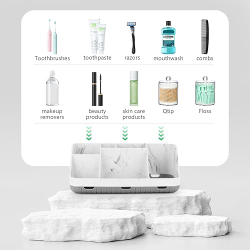 GFWARE Bathroom Toothbrush Holder Set with 2 Pack Qtip Holder Dispenser - Detachable 7 Slots Bathroom Accessory Set, Kids Marble Bathroom Sink Counter Set, Bathroom Essentials Decor, Grey - color: Marble Sets