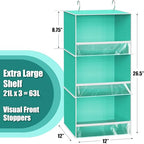 Simple Houseware 3 Shelf Hanging Closet Organizer with Front Stopper, Turquoise - color: Turquoise