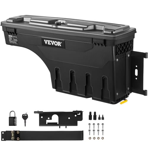 VEVOR Truck Bed Storage Box, Lockable Lid, Waterproof ABS Wheel Well Tool Box 6.6 Gal/20 L with Password Padlock, Compatible with Dodge Ram 1500 2019-2021, Passenger Side, Black - size: Passenger Side, style: Dodge Ram