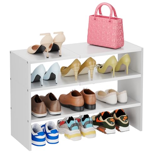X-cosrack 3-Tier Shoe Rack for Closet, Shoe Organizer for Front Door Entrance Expandable Shoe Shelf, Stackable Iron Shoe Storage Shelves for Closets, Entryway, Hallway, Garage,White - size: 1 Pack 3 Tier