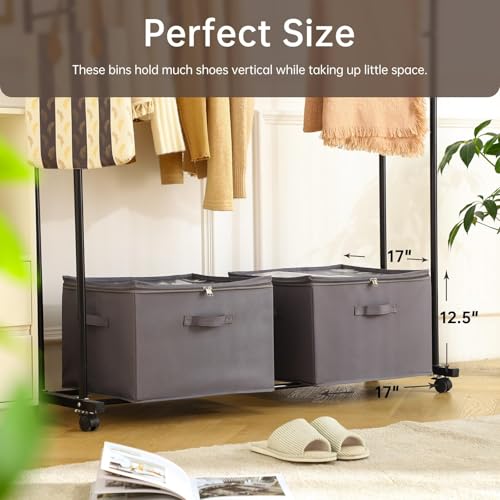 INSTY 2 Pack Shoe Organizer for Closet,Fits up to 32 Pairs,Adjustable Dividers for Shoe Storage,Fabric Shoe Storage Bins with Clear Cover,Grey - color: Grey
