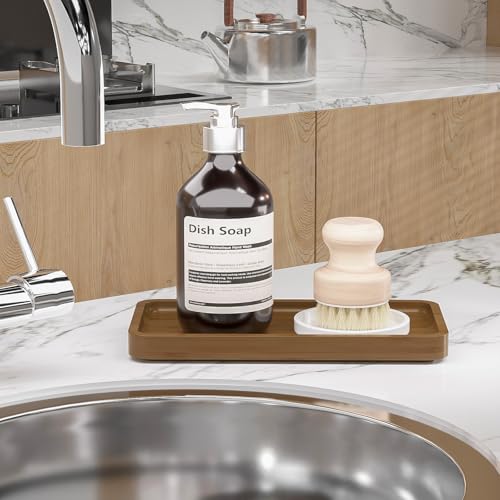 Weenson Small Bathroom Vanity Tray for Countertop Makeup Perfume Jewelry Decor Candle Keys, Bamboo Kitchen Tray for Soap Dispenser Spice, Small Toilet Tray for Sink 7.9" L x 4" W x 0.79" H Brown - color: Brown, size: 7.9" x 4" x 0.8"