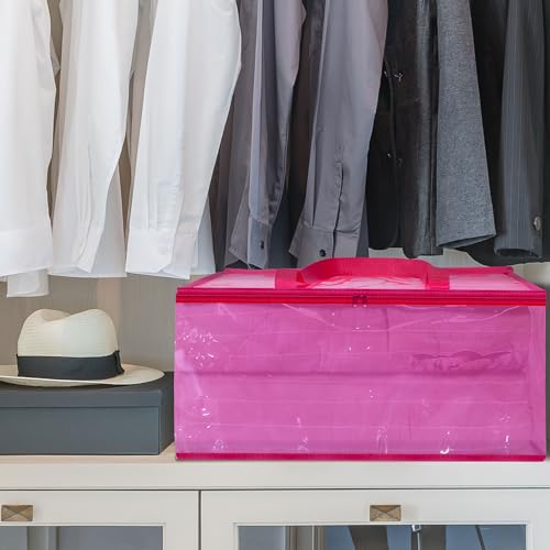Vieshful Pink 40L Clear Clothes Storage Bag with Zipper 5 Pack Colorful Clothes Organizer Vinyl Storage Bag for Comforter, Blanket, Bedding, Duvet, Transparent Moving Totes - color: Pink-5 Pack, size: 40L