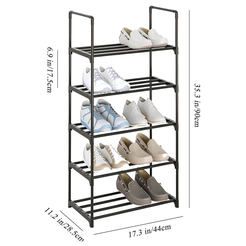 5-Tier Small Shoe Rack, Metal Stackable Kids Shoe Shelf Storage Zapateras Organizer,Narrow Shoe Rack Sturdy for Closet Hallway Entryway Living Room Bedroom (Black) - size: 5-Black