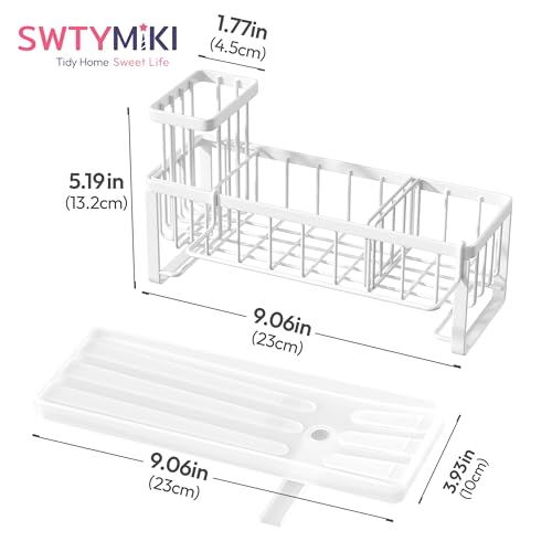 SWTYMIKI Sponge Holder for Kitchen Sink - Sink Caddy with Brush Holder Self-draining Sponge Caddy Organizer with Divider Stainless Steel Kitchen Accessories Storage for Countertop, White - color: White