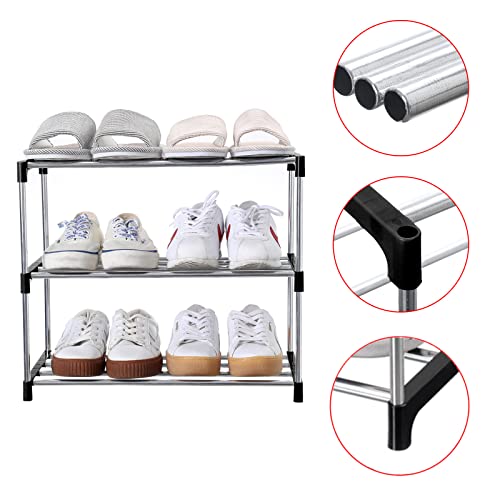 Jucaifu Stackable Small Shoe Rack, Entryway, Hallway and Closet Space Saving Storage and Organization (3-Tier, Black) - color: Black, size: 3-Tier