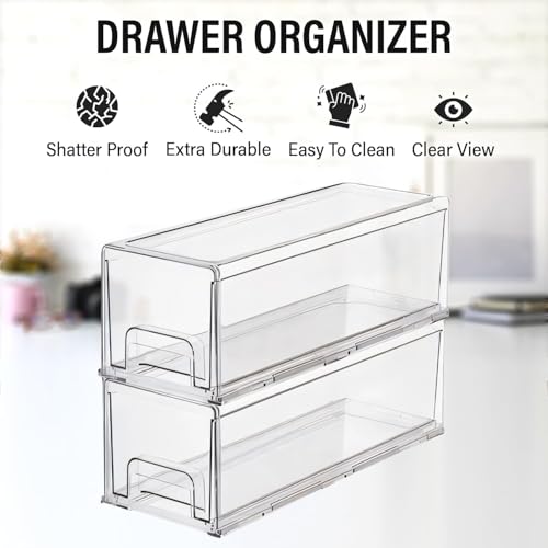 Clear Plastic Stackable Storage Drawers Bins, Perfect for Kitchen Pantry Organization and Storage, Under Sink Organizer, Pull Out Cabinet Organizer, Makeup, Bathroom Storage Containers for Organizing - size: Small 13.5 x 5 x 4.5