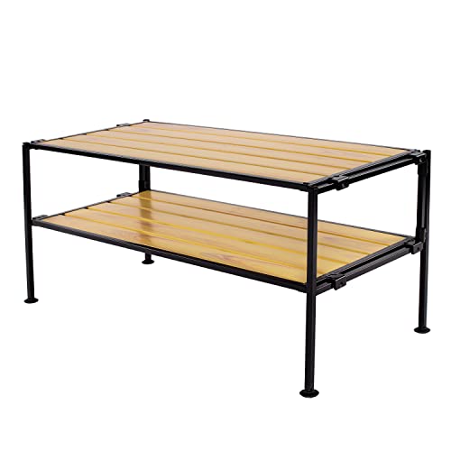 Seville Classics Sturdy Freestanding Storage Shelf for Bedroom, Closet, Entryway, Dorm Room Organizer Stackable Durable Metal Shoe Rack Countryside Aspen Slat, 2-Tier - color: Countryside Aspen Slat, size: 2-Tier