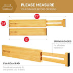 Secura Bamboo Drawer Dividers Organizer 4-Pack, Adjustable Drawer Separators Expandable from 12.0-17.1 inches for Kitchen, Office, Bathroom, Closet, Dresser