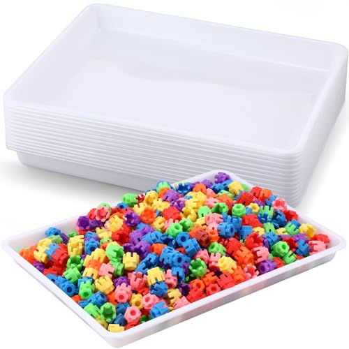 Maitys 15 Pcs Flat Plastic Trays 16.1 x 11.8'' Sensory Storage Tray Paper Stackable Classroom Bins for Office Home Organizer Arts and Crafts Supplies(White) - color: White