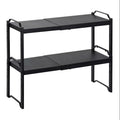 DABOS Expandable Kitchen Countertop Shelf Organizer, Black, Adjustable Height and Length, Metal Steel, 2-Pack