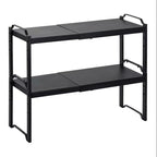 DABOS Expandable Kitchen Countertop Shelf Organizer, Black, Adjustable Height and Length, Metal Steel, 2-Pack