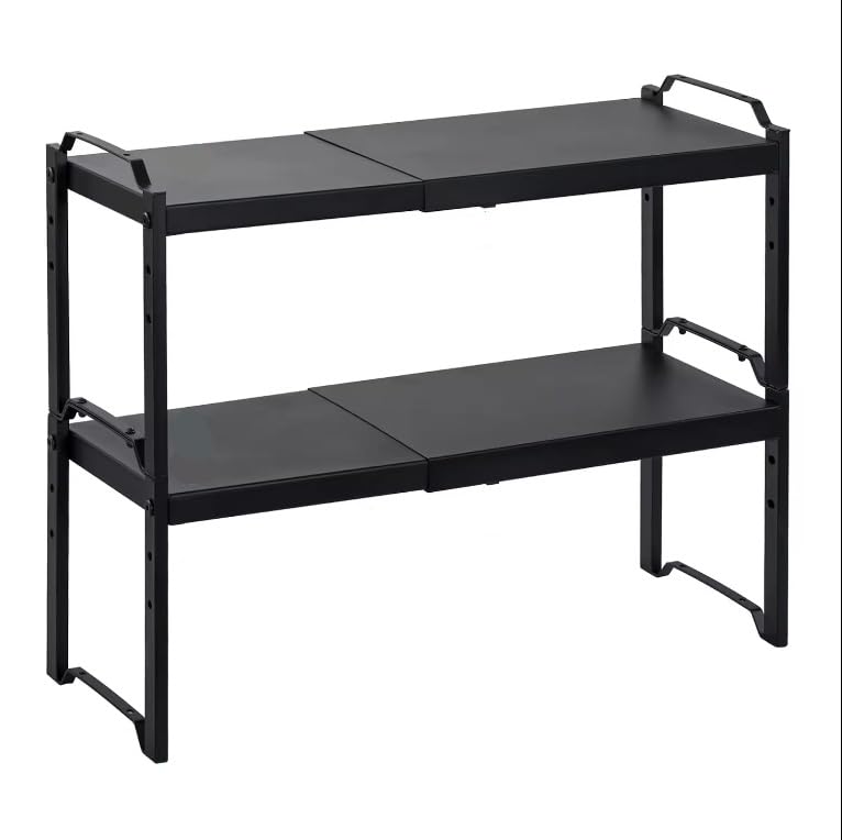 DABOS Expandable Kitchen Countertop Shelf Organizer, Black, Adjustable Height and Length, Metal Steel, 2-Pack