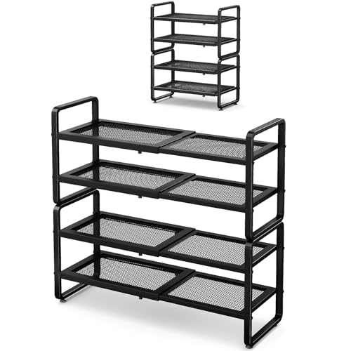 SNTD Shoe Rack - Expandable Shoe Organizer for Closet, Adjustable Metal Shoe Shelf Storage, Stackable Long Shoe Stand Holder for Garage, Entryway, Door Entrance (Black, 4-Tier) - color: Black, size: 4-Tier