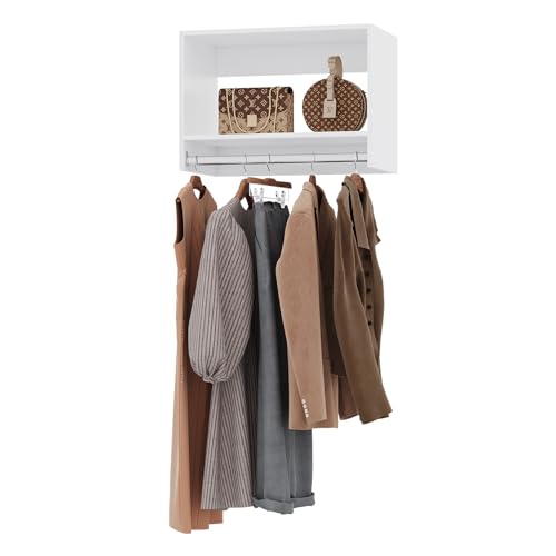ROOMTEC 22.5" Tall Hanging Closet Unit, Modular Closet System with Hanging Rod, Wardrobe Organizer for Bedroom or Walk-in Closet, Wall Mounted, Customizable Clothes Storage Unit, White - color: White, size: 22.5" Wide, style: Tall Hanging