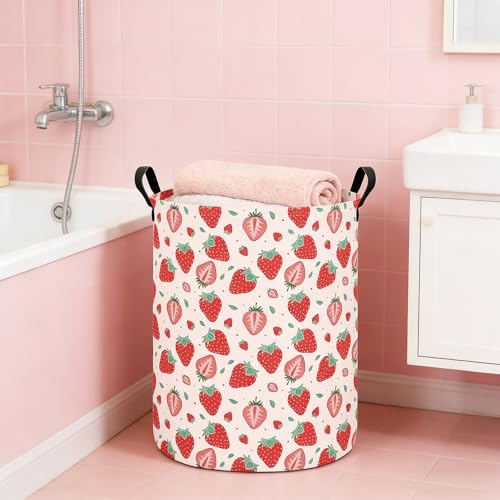 Laundry Hamper Large Canvas Fabric Lightweight Storage Basket/Toy Organizer/Dirty Clothes Collapsible Waterproof for College Dorms, Boys and Girls Bedroom,Bathroom(strawberry) - color: strawberry