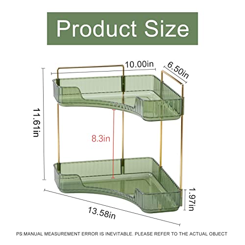 INVSSENE Corner Bathroom Countertop Organizer, Vanity Trays for Counter, Makeup Organizers, Perfume Tray, Kitchen Spice Rack, (Green, 2 Tiers) - color: Green, size: 13.6" x 10" x 15.1"