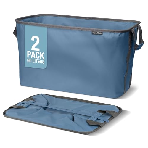 CleverMade Collapsible Laundry Basket 2 Pack – 60L (16 Gal) Foldable Clothes Hamper with Reinforced Handles, Space Saving Fabric Laundry Bin, Holds 55 lbs, Flat Folding for Dorm, Apartment & RV - Denim - color: Denim Gray