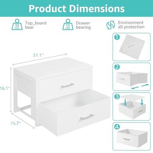 BOLUO Stackable Storage Drawers Closet Organizers and Storage Bins Fabric White 2 Drawer Dresser for Bedroom Office Modern - color: White, size: L(15.7"D x 21.1"W x 16.1"H)
