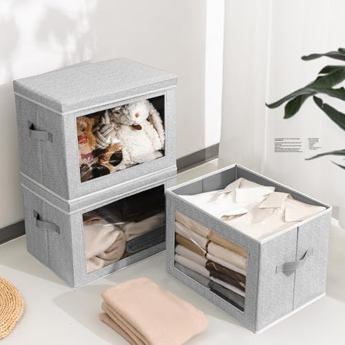 Homsorout Stackable Storage Bins with Lids - Medium Storage Box with Lids, Foldable Closet Boxes for Organizing, Wardrobe Clothes Organizer with Window, Cubes Bins for Living Room, 5 Pack, Blended - color: Blended, size: L(5-Pack)